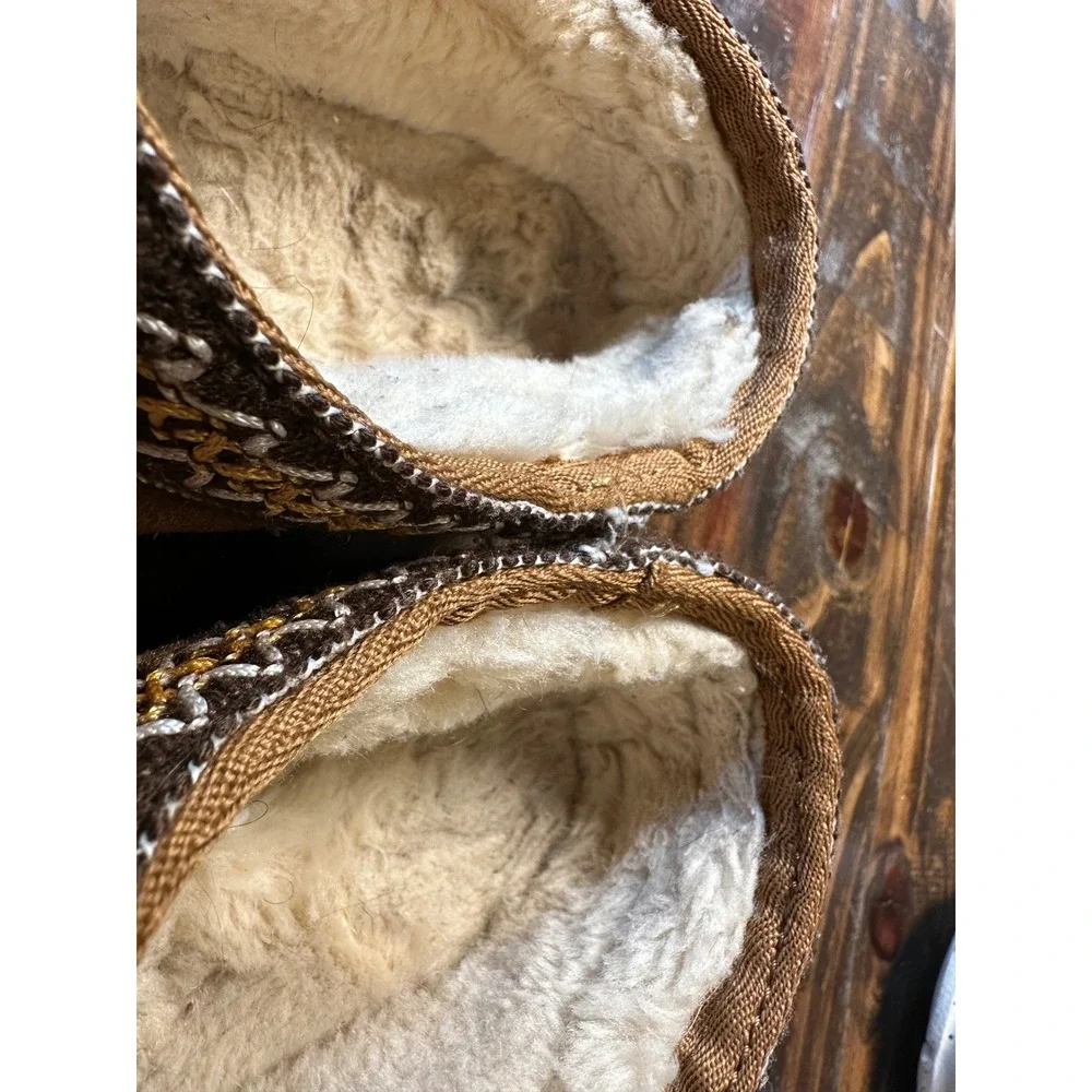 UGG Tasman Chestnut Suede Braid Trim Slip On Mules Shoe Clogs Kids Size Junior 2